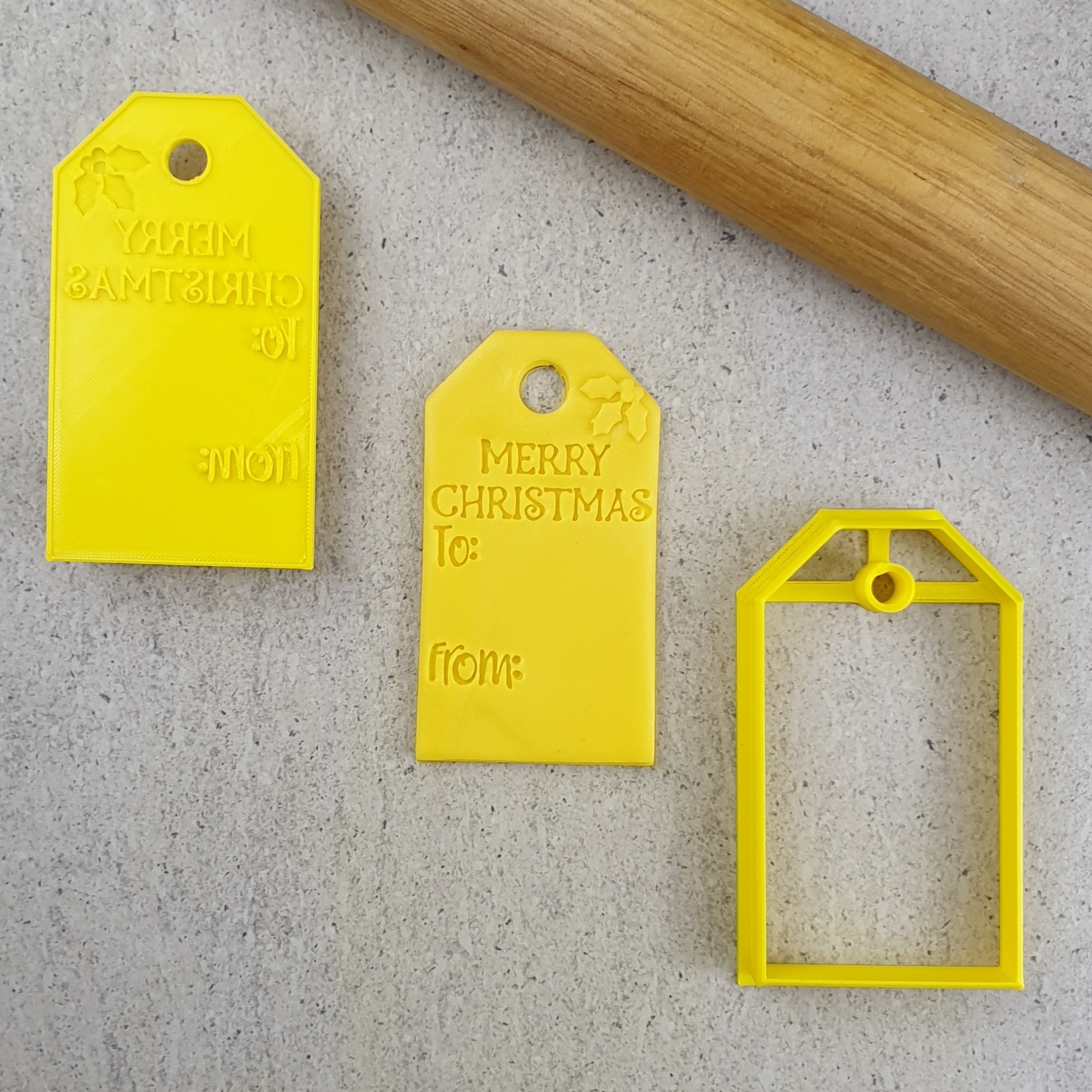 MERRY CHRISTMAS GIFT TAG COOKIE EMBOSSER & CUTTER SET