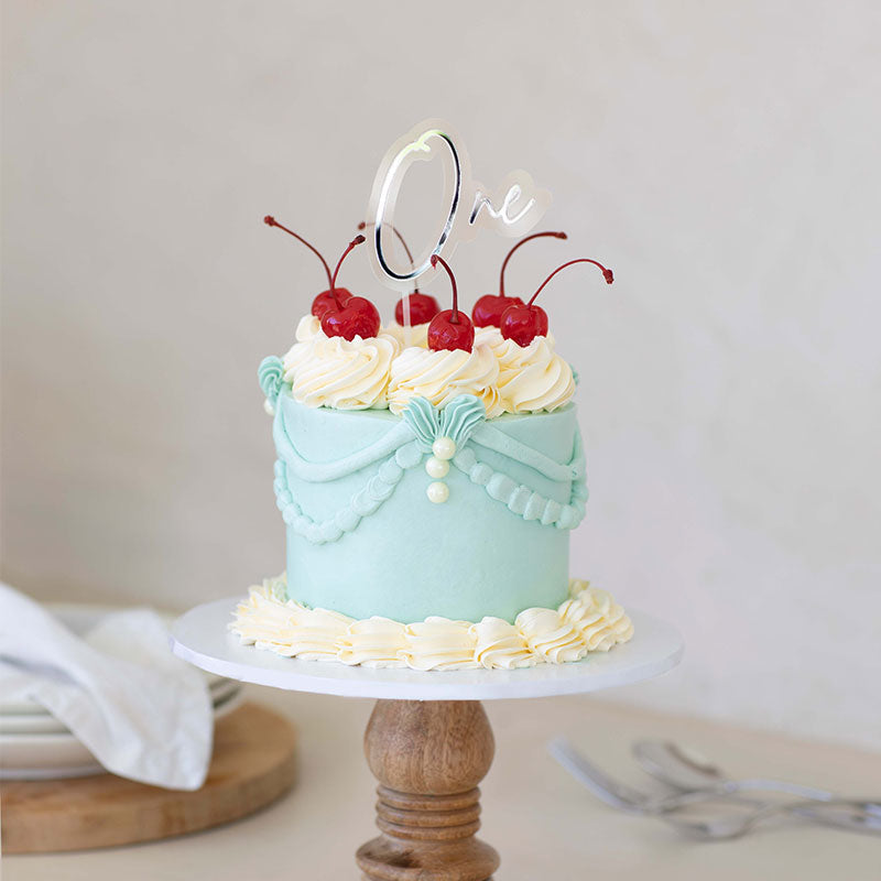 One Silver + Opaque Layered Cake Topper