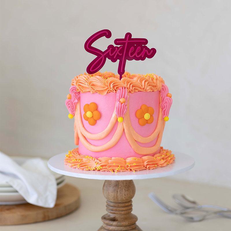 SIXTEEN HOT PINK + PINK Layered Cake Topper