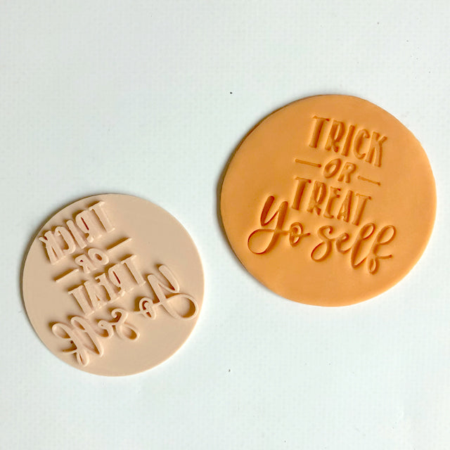 TRICK or TREAT YO SELF 60mm COOKIE EMBOSSER by Little Biskut