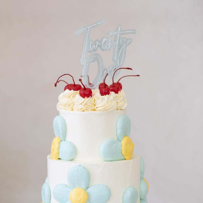 TWENTY ONE SILVER + LIGHT BLUE Layered Cake Topper