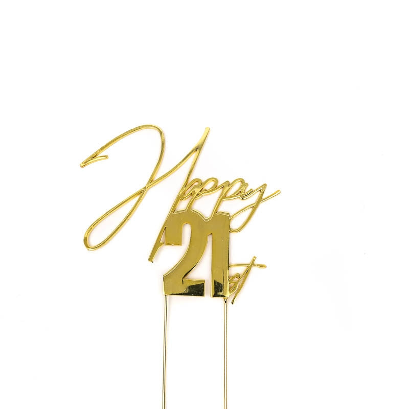 Happy 21st Gold Metal Cake Topper - Cake Decorating Central