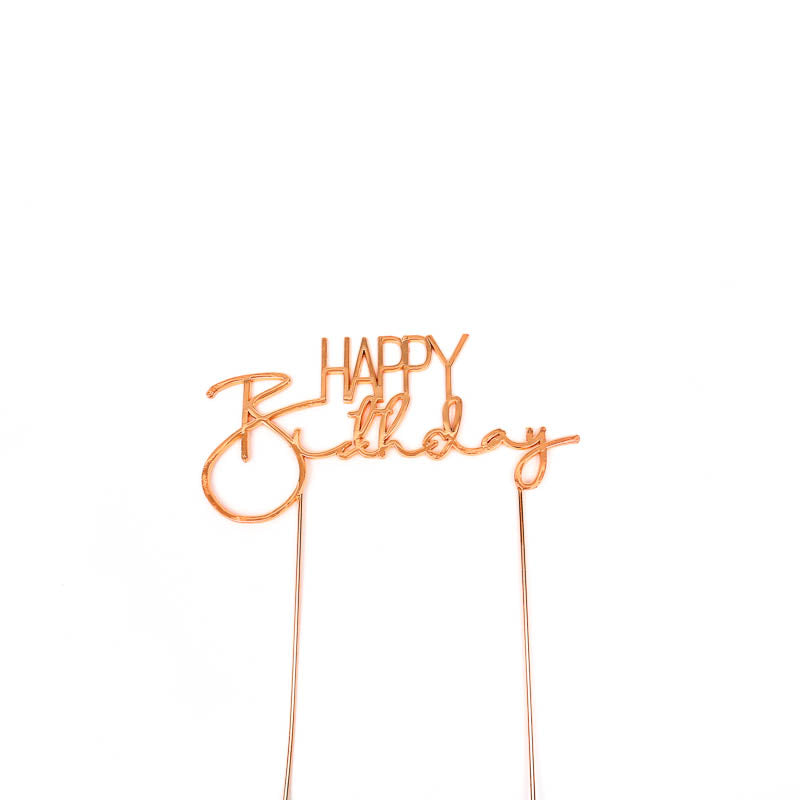 Happy Birthday Rose Gold Metal Cake Topper (2) - Cake Decorating Central