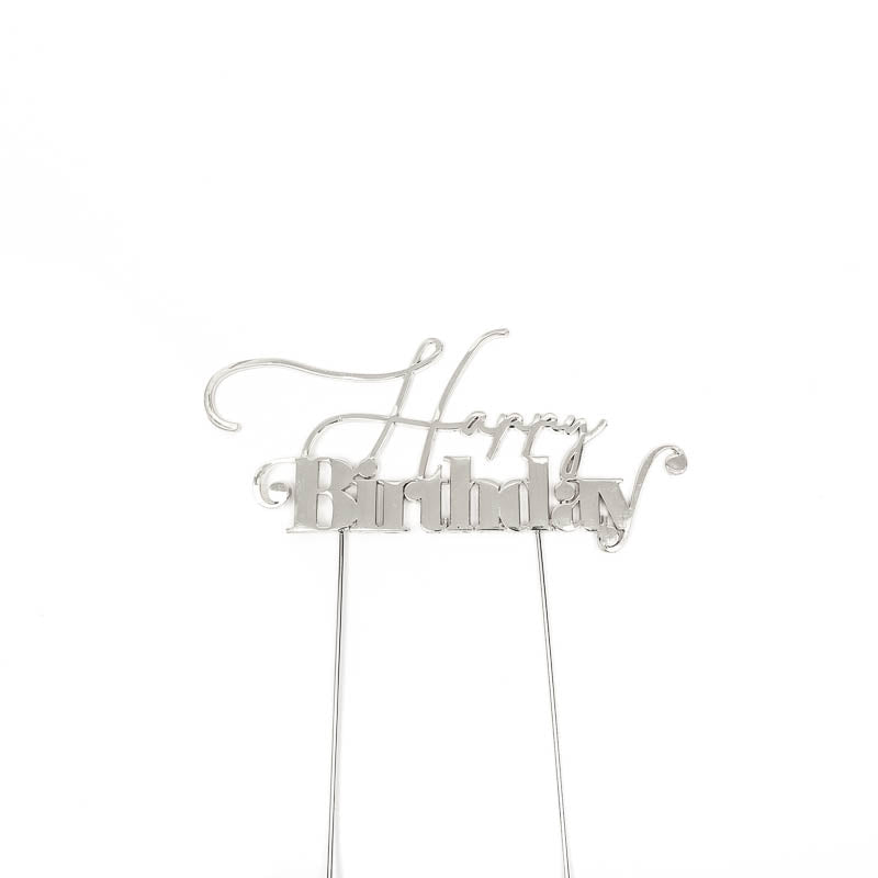 Happy Birthday Silver Metal Cake Topper - Cake Decorating Central