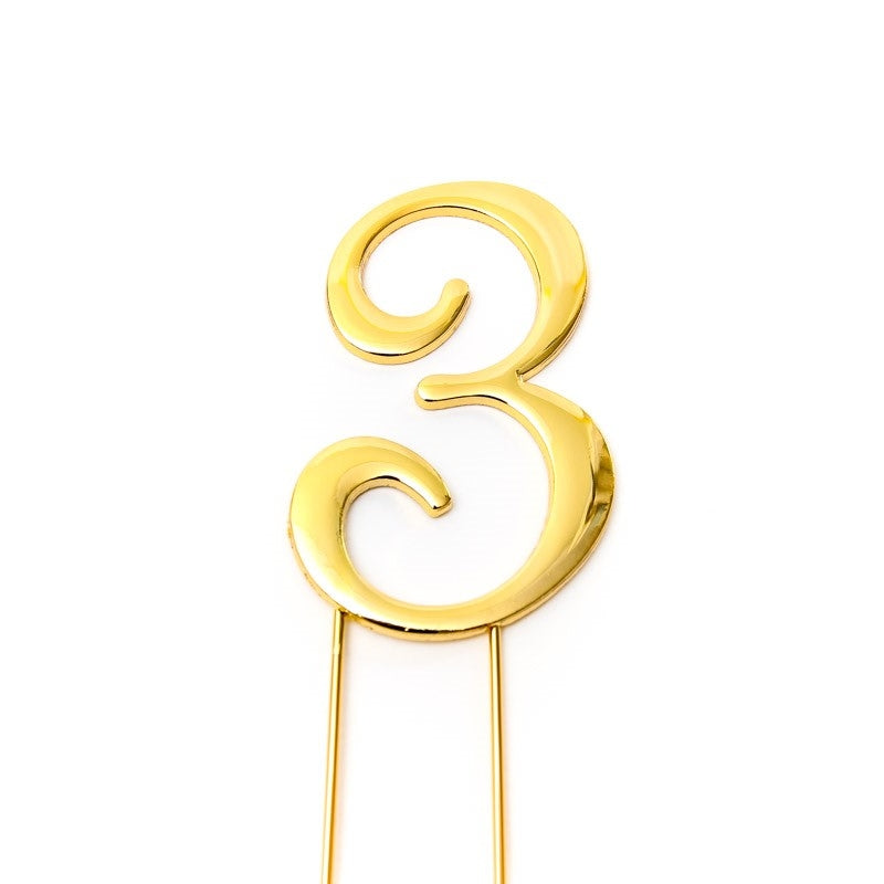 Number 3 Gold Metal Cake Topper
