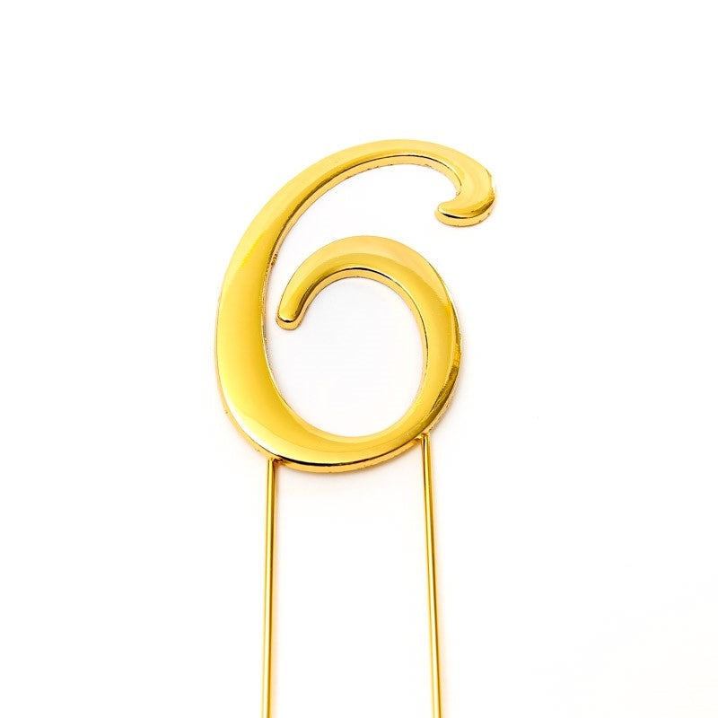 Number 6 GOLD Metal Cake Topper