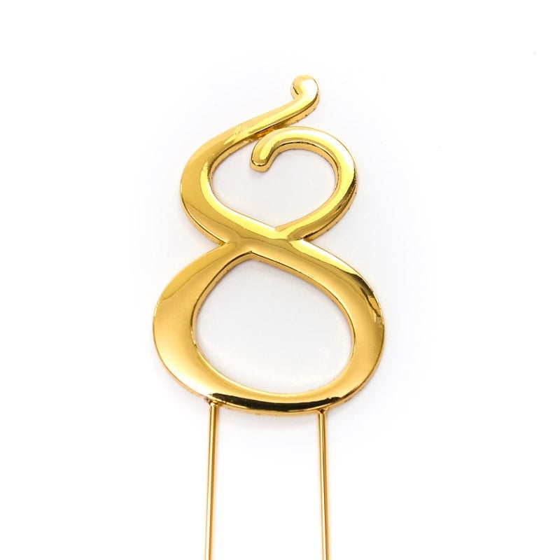 Number 8 Gold Metal Cake Topper