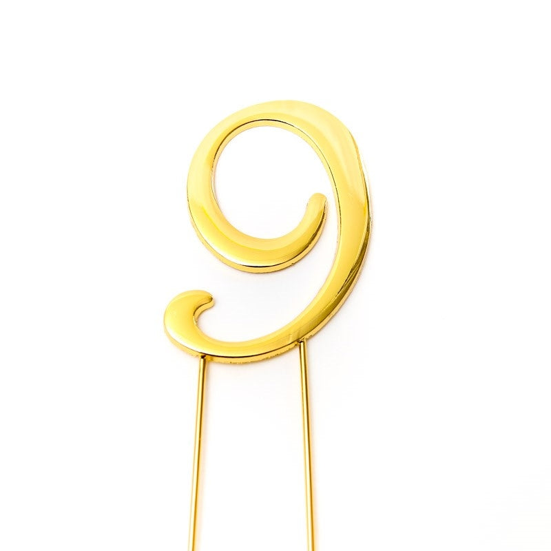 Number 9 Gold Metal Cake Topper