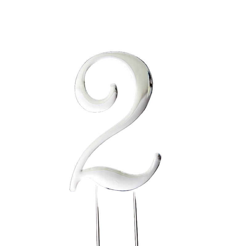 Number 2 SILVER Metal Cake Topper