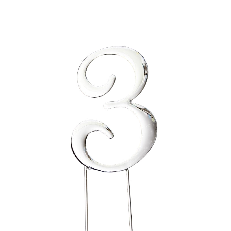 Number 3 SILVER Metal Cake Topper