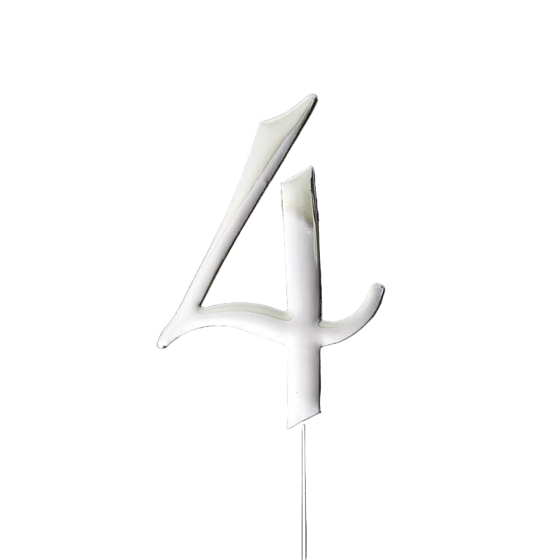 Number 4 Silver Metal Cake Topper