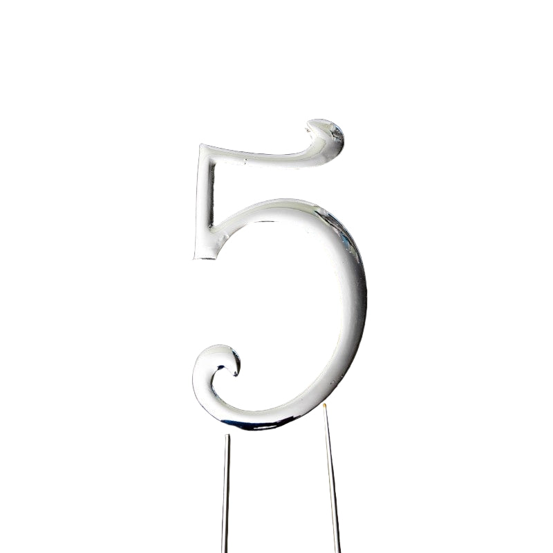 Number 5 SILVER Metal Cake Topper