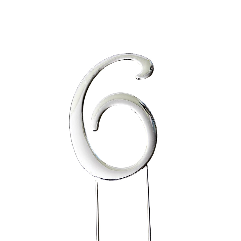 Number 6 Silver Metal Cake Topper