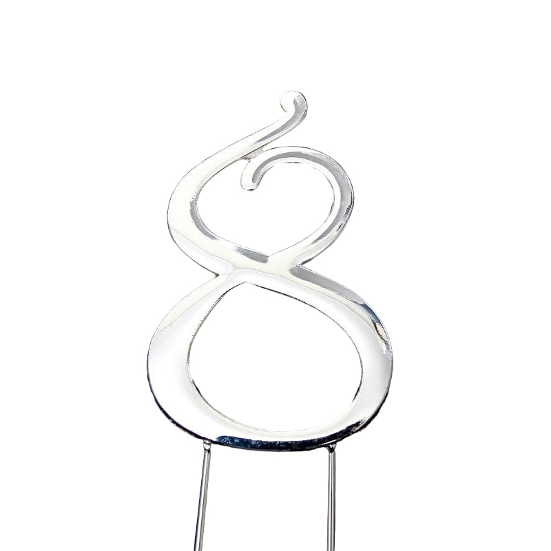 Number 8 SILVER Metal Cake Topper