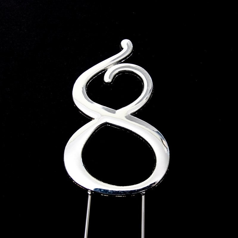 Number 8 SILVER Metal Cake Topper