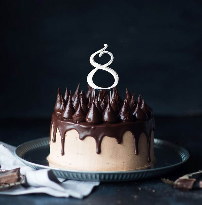 Number 8 Silver Metal Cake Topper