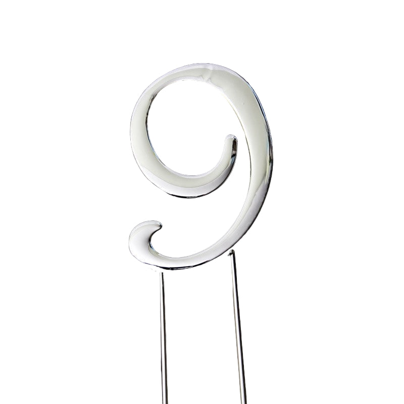 Number 9 Silver Metal Cake Topper