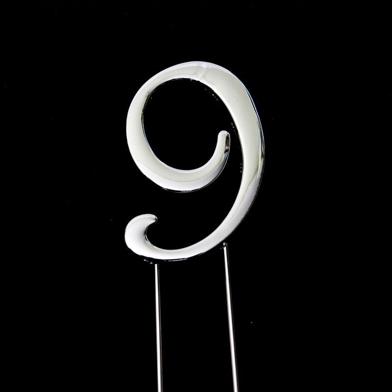 Number 9 SILVER Metal Cake Topper