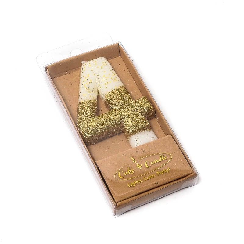 Candle Gold Dipped 8cm NUMBER 4 - Cake Decorating Central