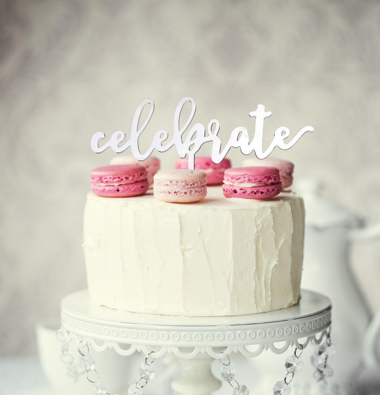 CELEBRATE WHITE Acrylic Cake Topper - Cake Decorating Central