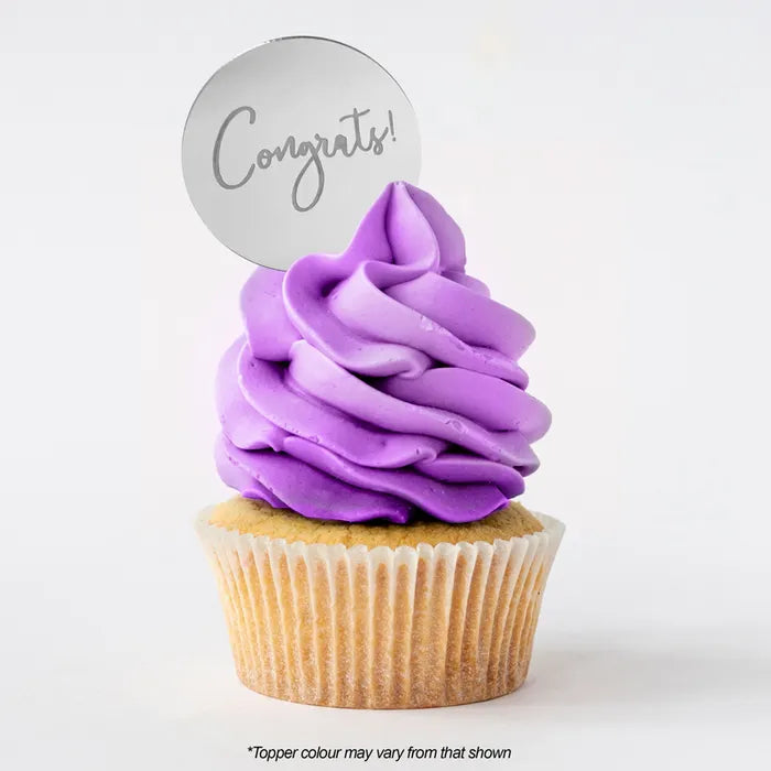 CONGRATS SILVER MIRROR CUPCAKE TOPPER 10PCE