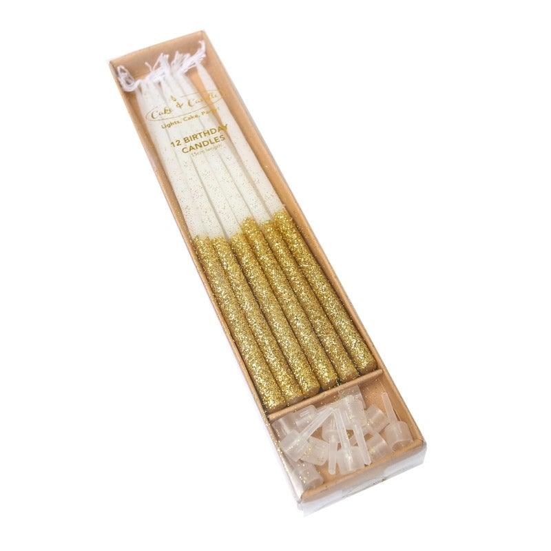 Candles GOLD GLITTER DIPPED pack 12 - Cake Decorating Central