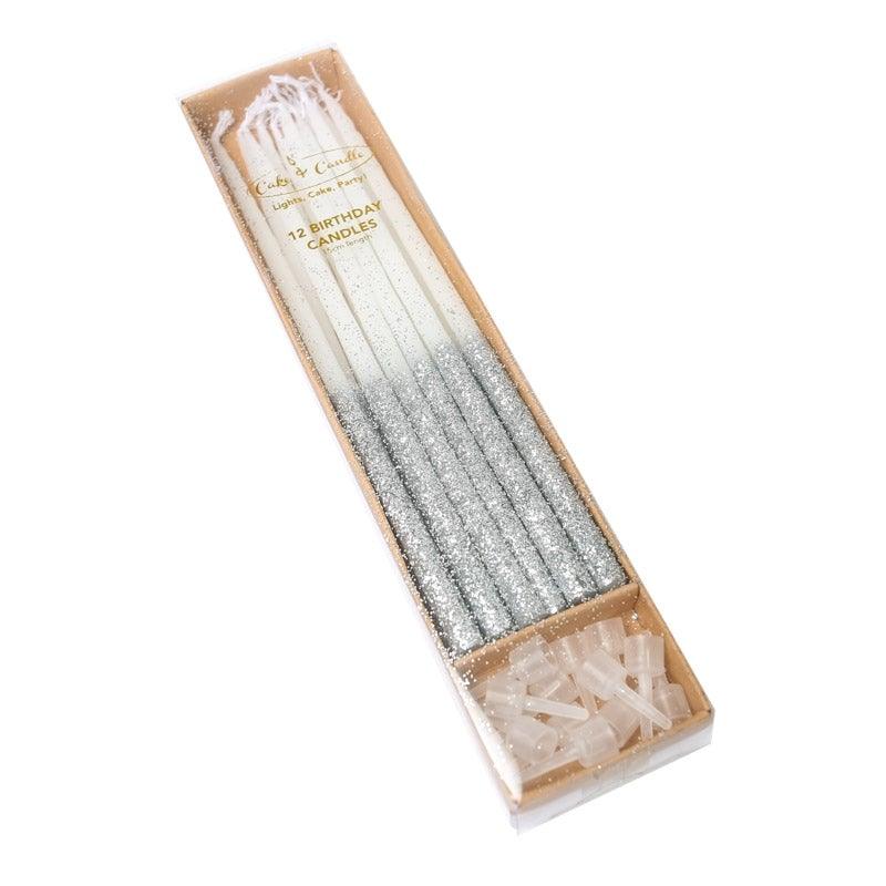 Candles SILVER GLITTER DIPPED pack 12 - Cake Decorating Central