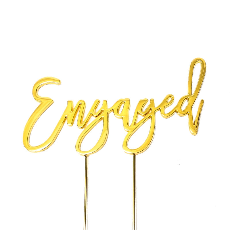 ENGAGED GOLD Metal Cake Topper