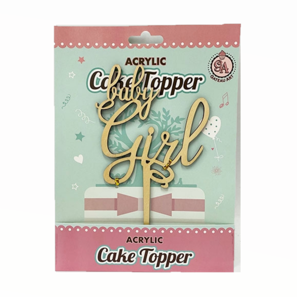 BABY GIRL Wood-Look Acrylic Cake Topper