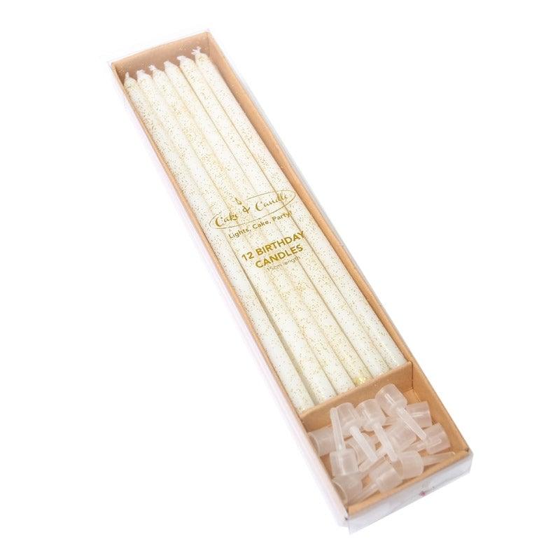 Candles WHITE GLITTER pack 12 - Cake Decorating Central
