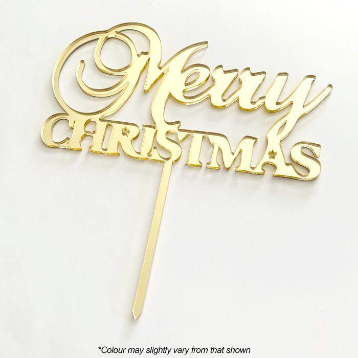 MERRY CHRISTMAS GOLD MIRROR ACRYLIC CAKE TOPPER - Cake Decorating Central