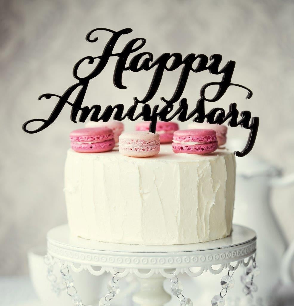 HAPPY ANNIVERSARY BLACK Acrylic Cake Topper