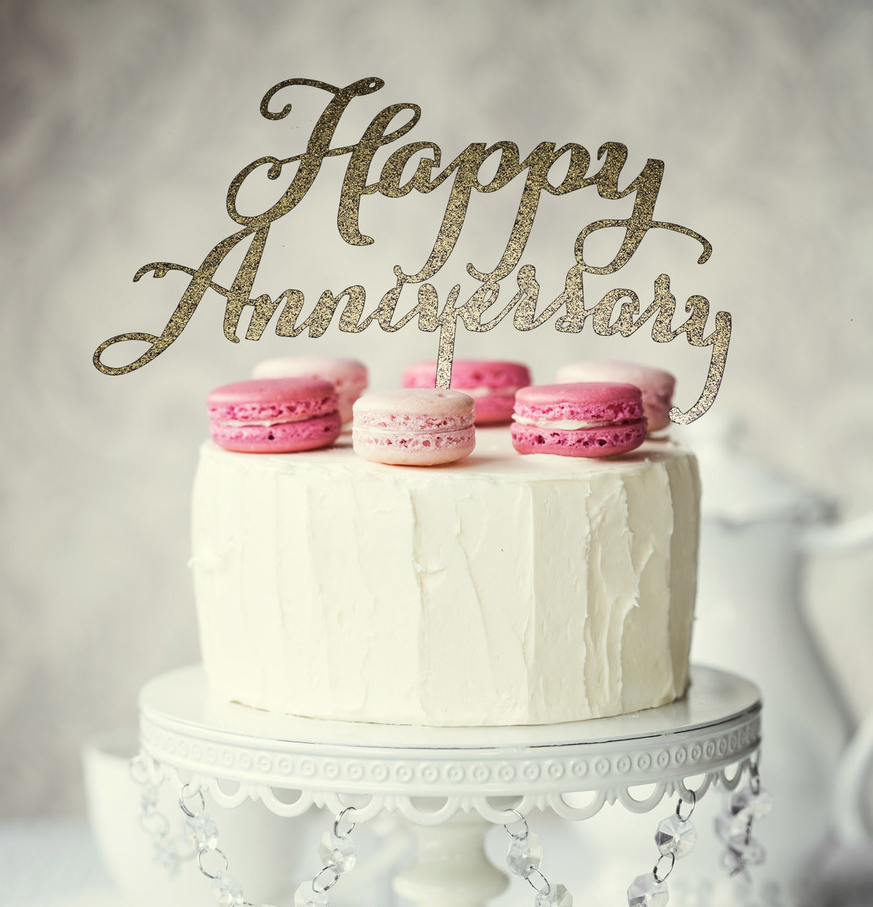 HAPPY ANNIVERSARY GOLD Acrylic Cake Topper