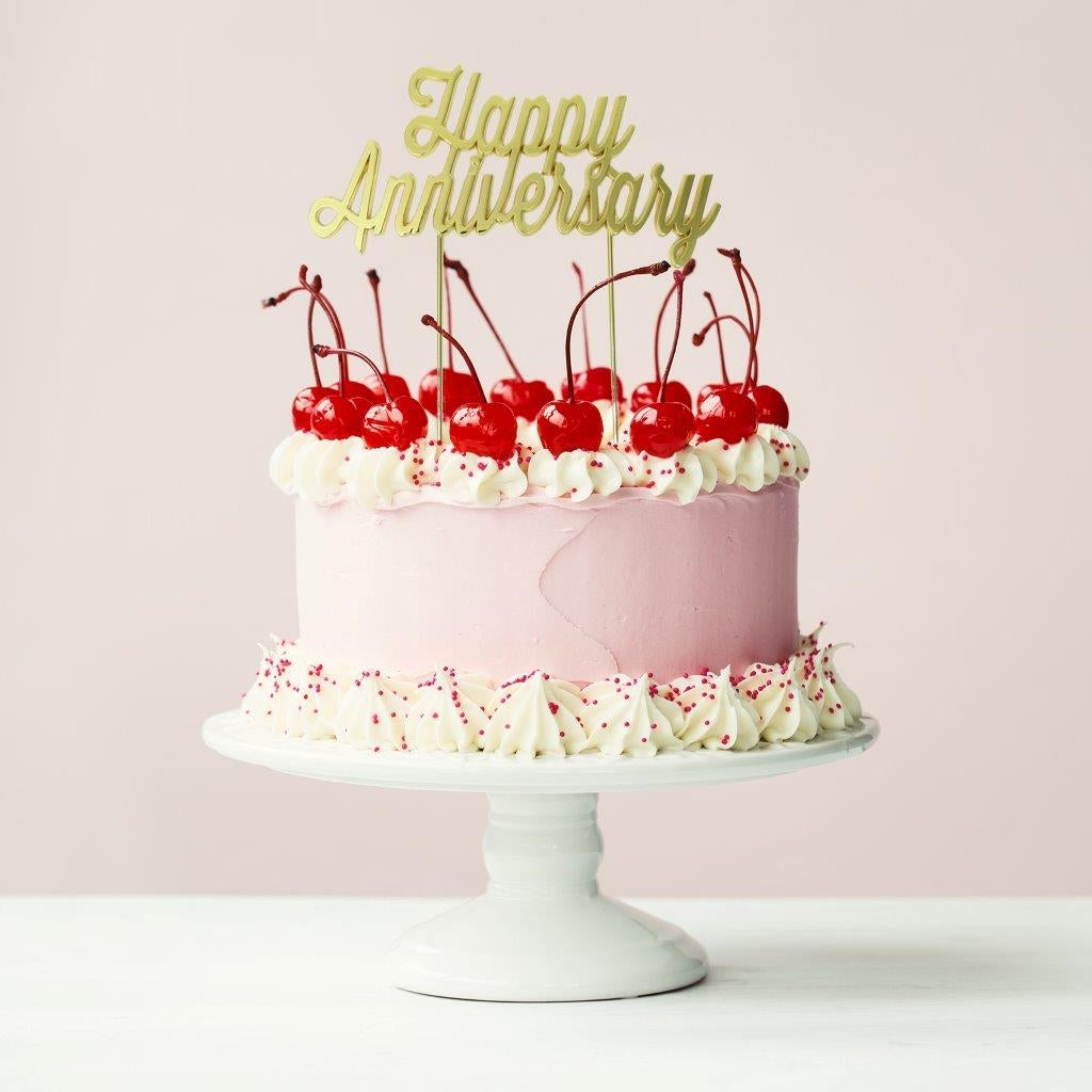 Happy Anniversary Gold Metal Cake Topper