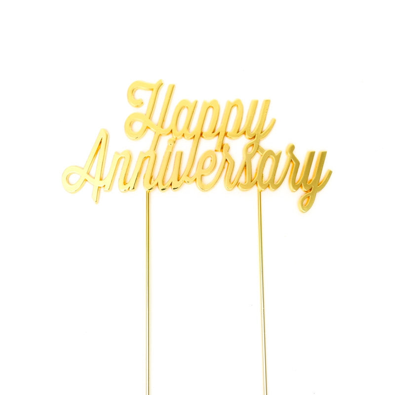 Happy Anniversary Gold Metal Cake Topper