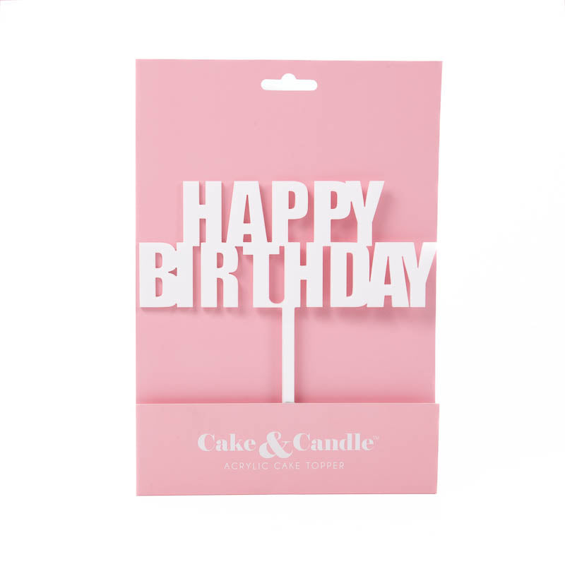 HAPPY BIRTHDAY White Acrylic Cake Topper (bold)