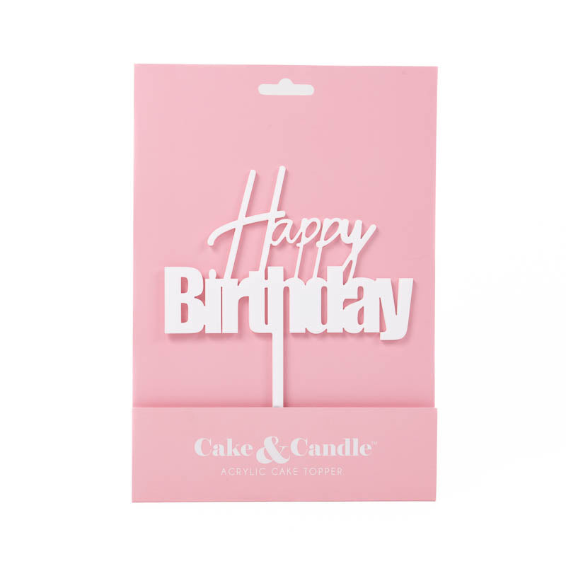 HAPPY BIRTHDAY White Acrylic Cake Topper (fun)