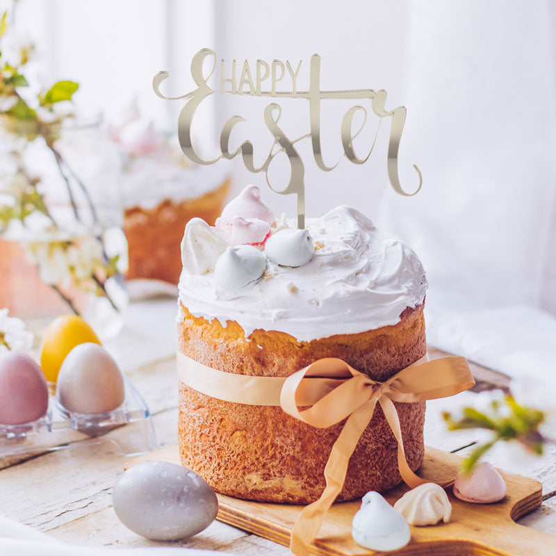 HAPPY EASTER Silver Acrylic Cake Topper