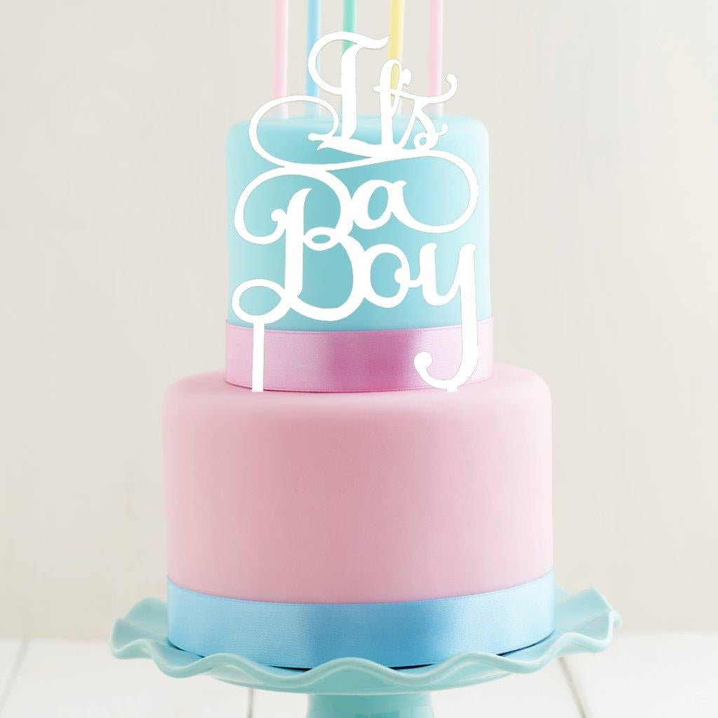 ITS A BOY WHITE Acrylic Cake Topper