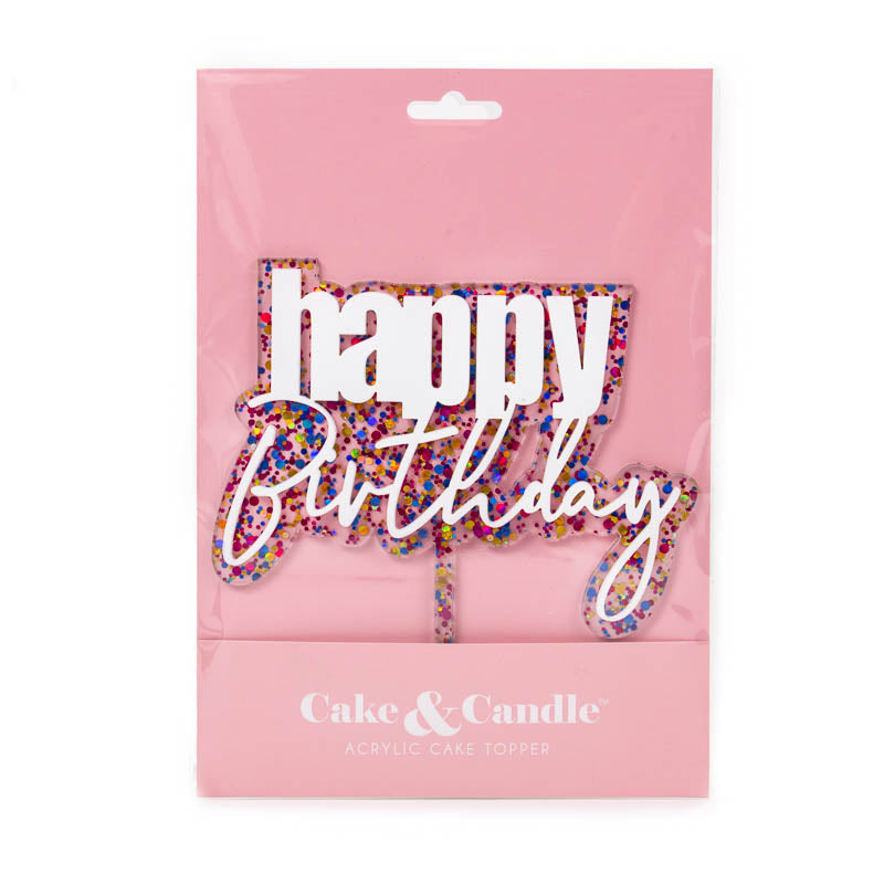 Happy Birthday Layered Rainbow Glitter Cake Topper