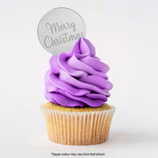 MERRY CHRISTMAS SILVER MIRROR CUPCAKE TOPPER 10PCE
