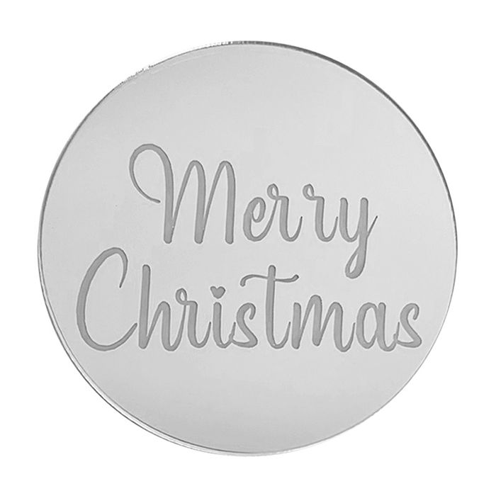 MERRY CHRISTMAS SILVER MIRROR CUPCAKE TOPPER 10PCE