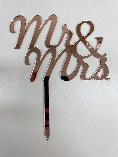 MR MRS Rose Gold Mirror Cake Topper