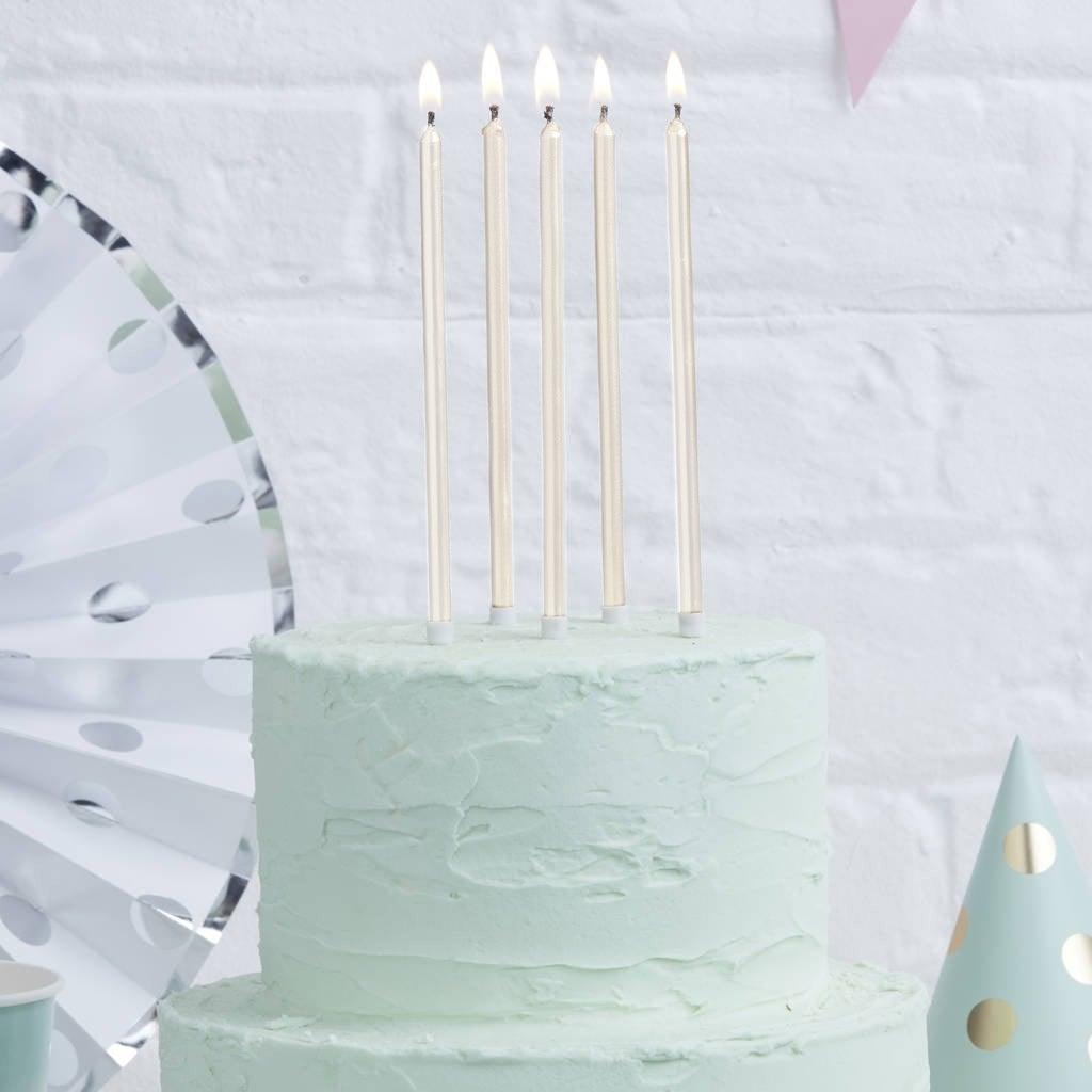 Candles PEARL WHITE 12cm pack 12 - Cake Decorating Central