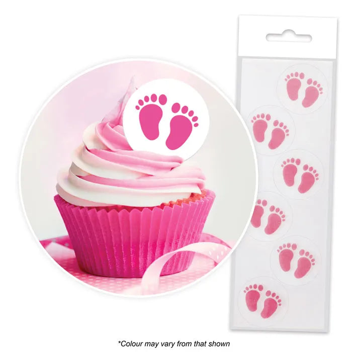 Pink Baby Feet Wafer Toppers 24 Pack