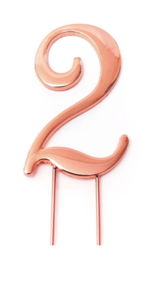 Number 2 ROSE GOLD Metal Cake Topper