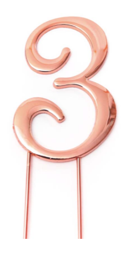 Number 3 ROSE GOLD Metal Cake Topper