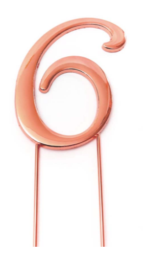 Number 6 ROSE GOLD Metal Cake Topper