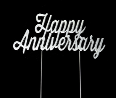 HAPPY ANNIVERSARY SILVER Metal Cake Topper