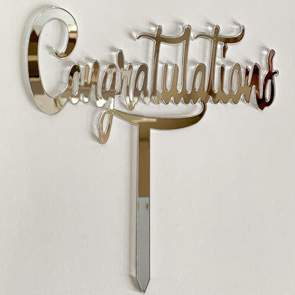 CONGRATULATIONS Silver Mirror Cake Topper
